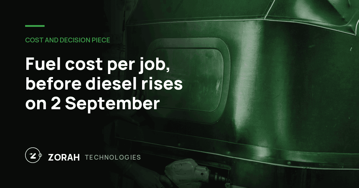 Fuel cost per job, before diesel rises on 2 September